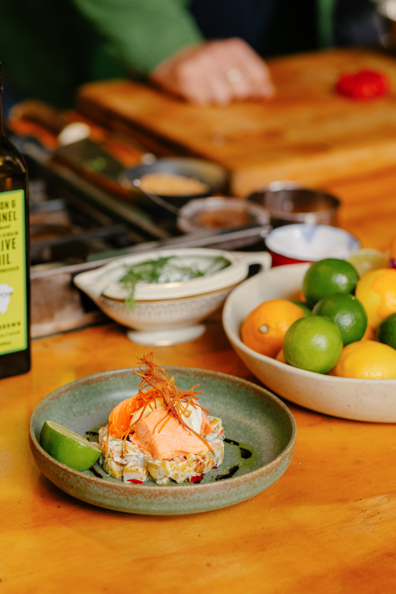 Poached Salmon W Kumara And Wasabi Lime Mayo