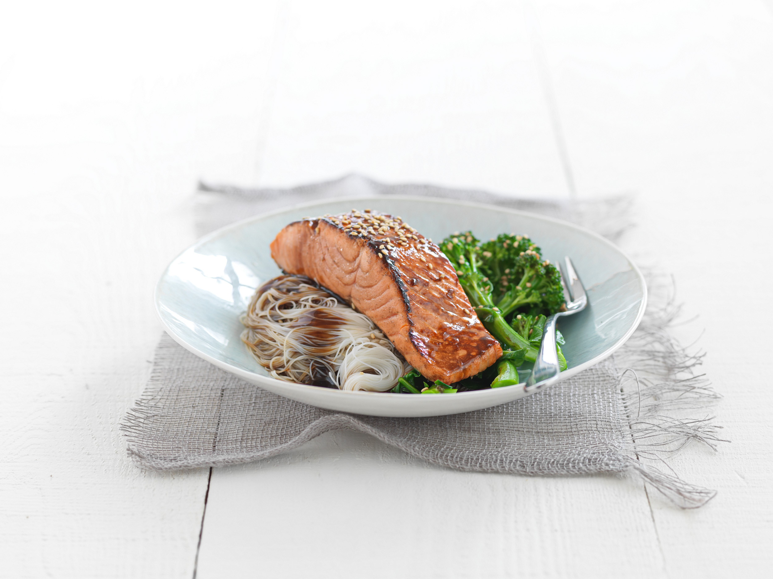 Manuka Honey Soy Glazed Regal Salmon With Glass Noodles