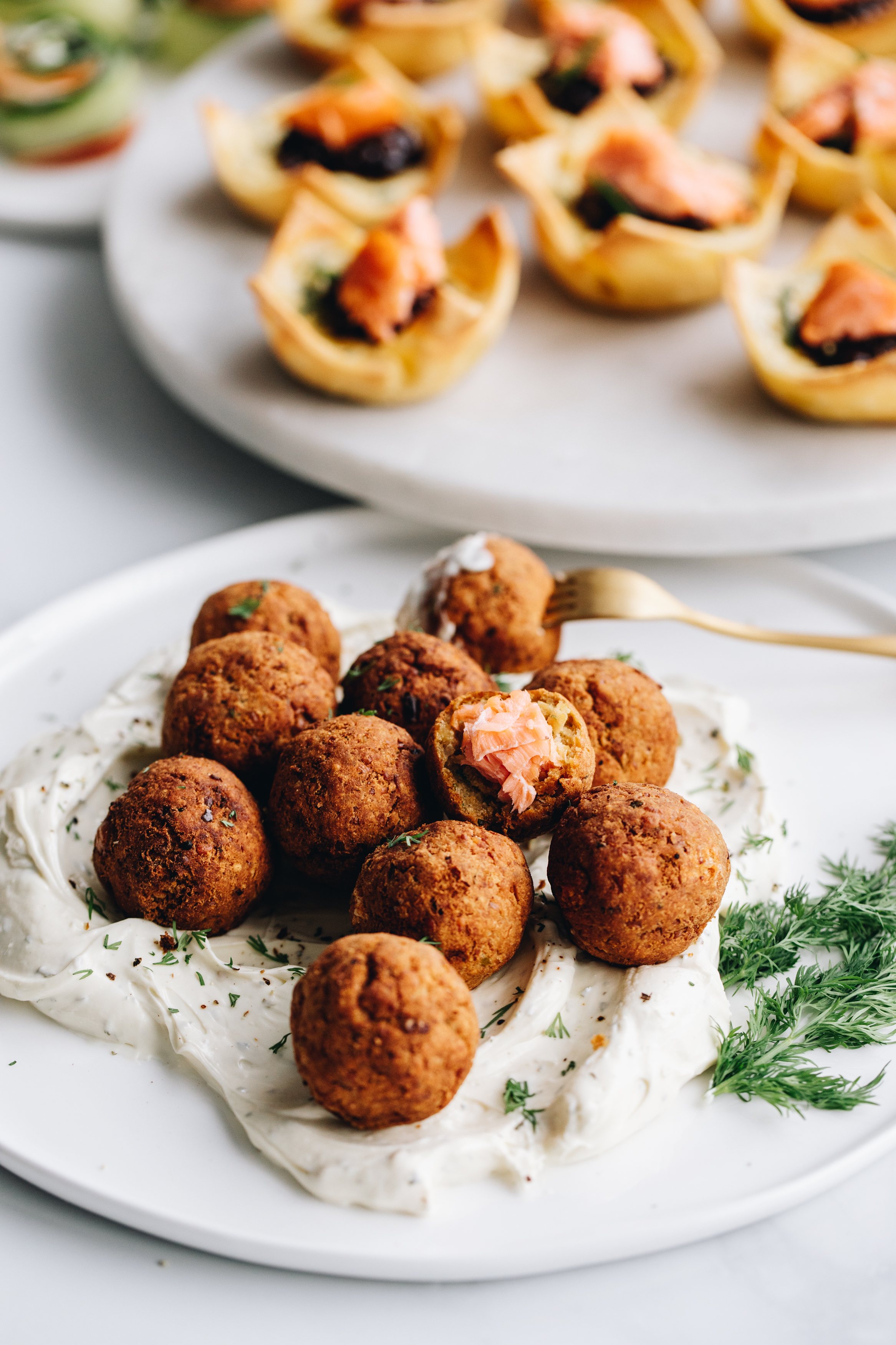Regal Wood Roasted Salmon Stuffed Falafels with Feta Whip