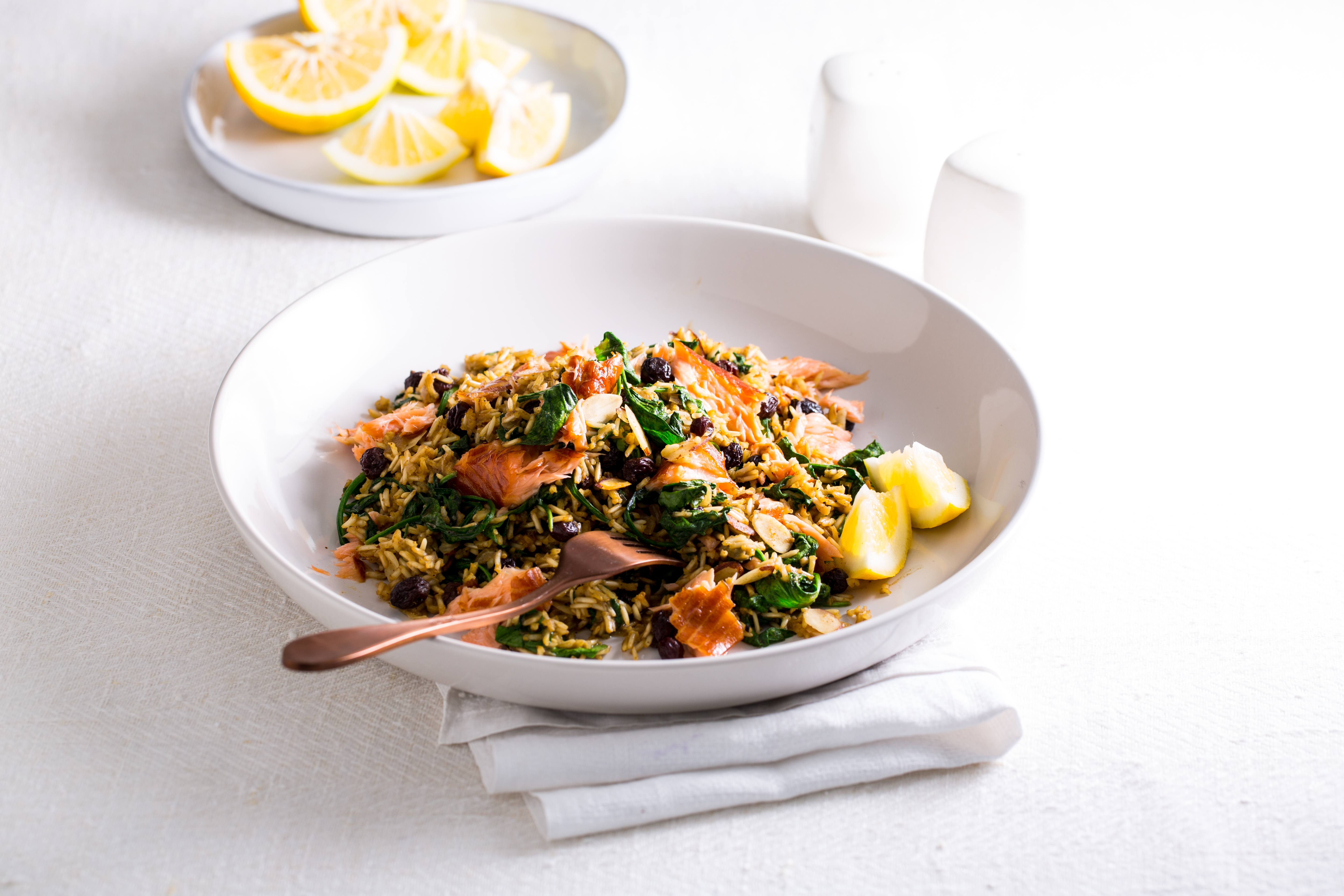 Basmati rice and spinach pilaf with Regal Hot Smoked Salmon