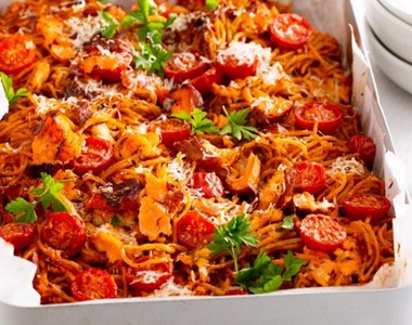 smoked salmon baked spaghetti