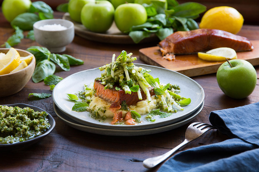 Salmon, Citrus Mash & Apple Salsa Verde